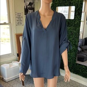Elegant Navy V-Neck Blouse